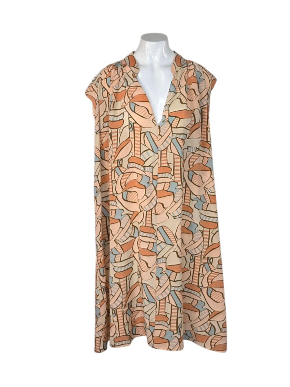 Escada Sport 100% Silk Sheer Pullover Dress, V-Neck, Abstract, Size 34/US XS/S/4